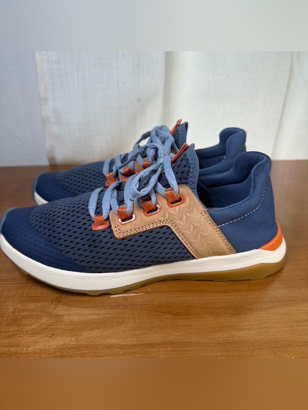 OluKai Women's Navy Blue and Tan Athletic Sneakers with Orange Accents - Picture 5 of 14